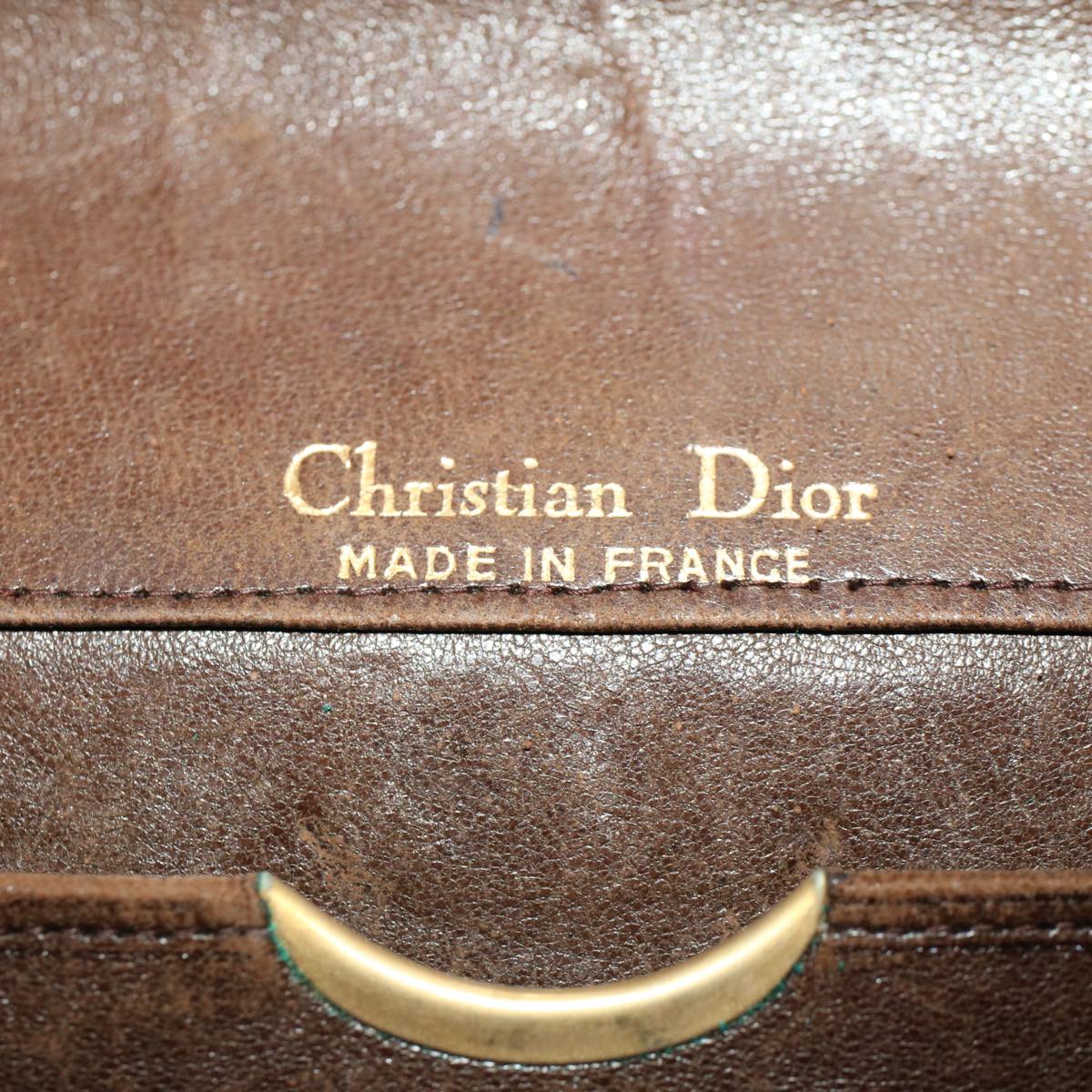 CHRISTIAN DIOR Shoulder Clutch Bag Leather 2Set Khaki Brown Auth bs6885