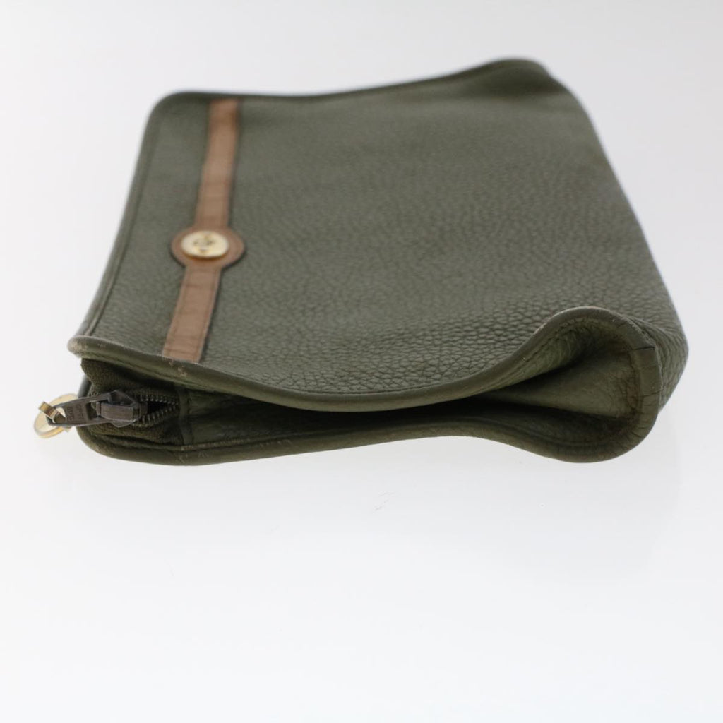 CHRISTIAN DIOR Shoulder Clutch Bag Leather 2Set Khaki Brown Auth bs6885