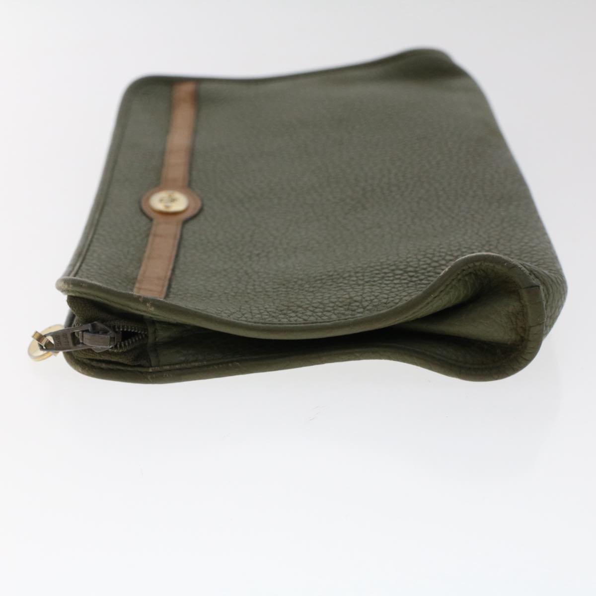 CHRISTIAN DIOR Shoulder Clutch Bag Leather 2Set Khaki Brown Auth bs6885