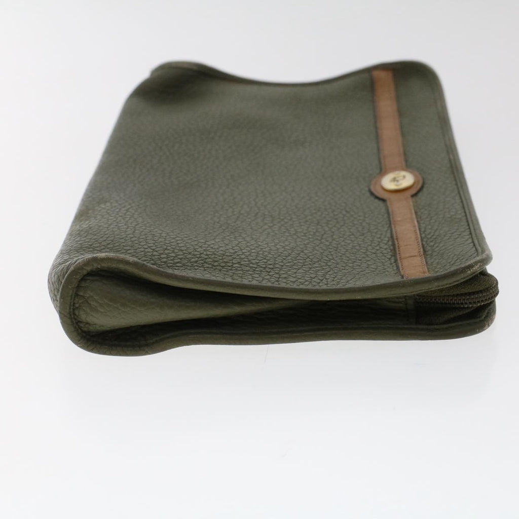 CHRISTIAN DIOR Shoulder Clutch Bag Leather 2Set Khaki Brown Auth bs6885