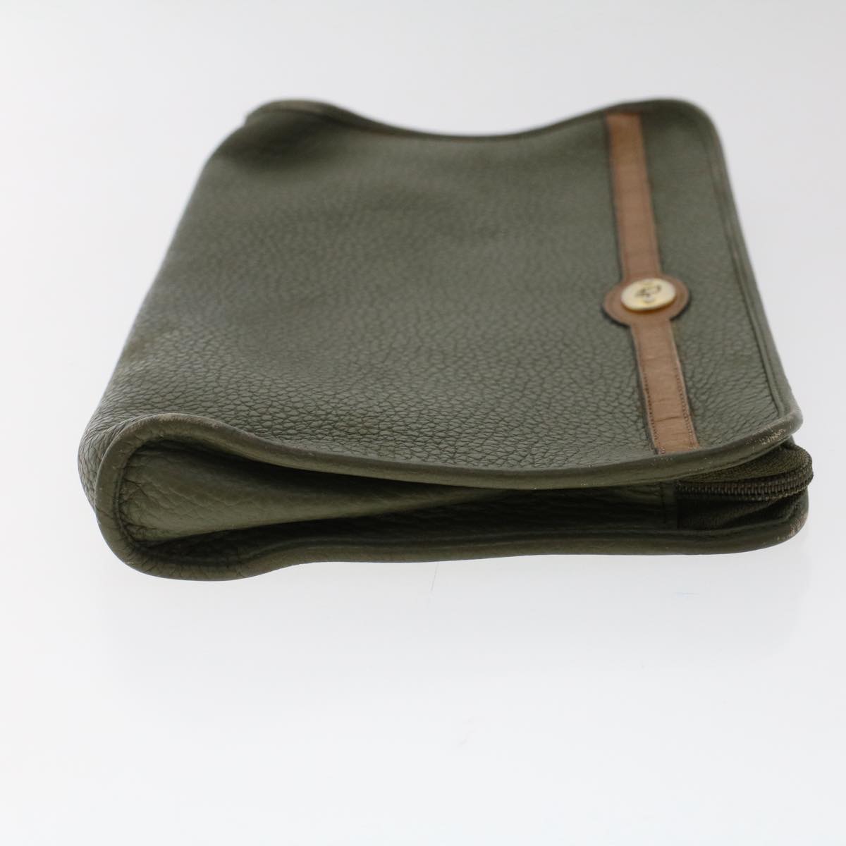 CHRISTIAN DIOR Shoulder Clutch Bag Leather 2Set Khaki Brown Auth bs6885
