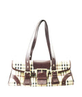 Burberry Ecordelia Buckle Haymarket Check Beige Canvas Satchel