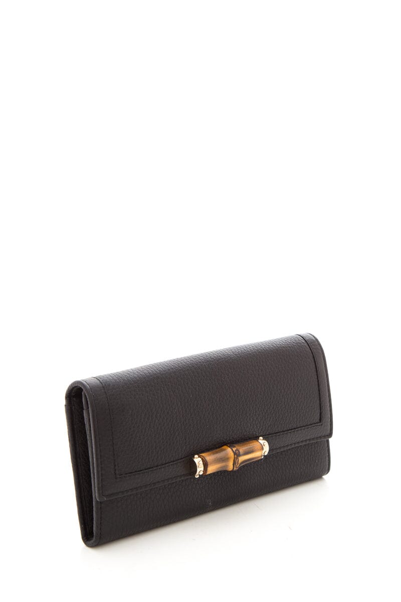 Gucci Black Tri-Fold Bamboo Leather Wallet
