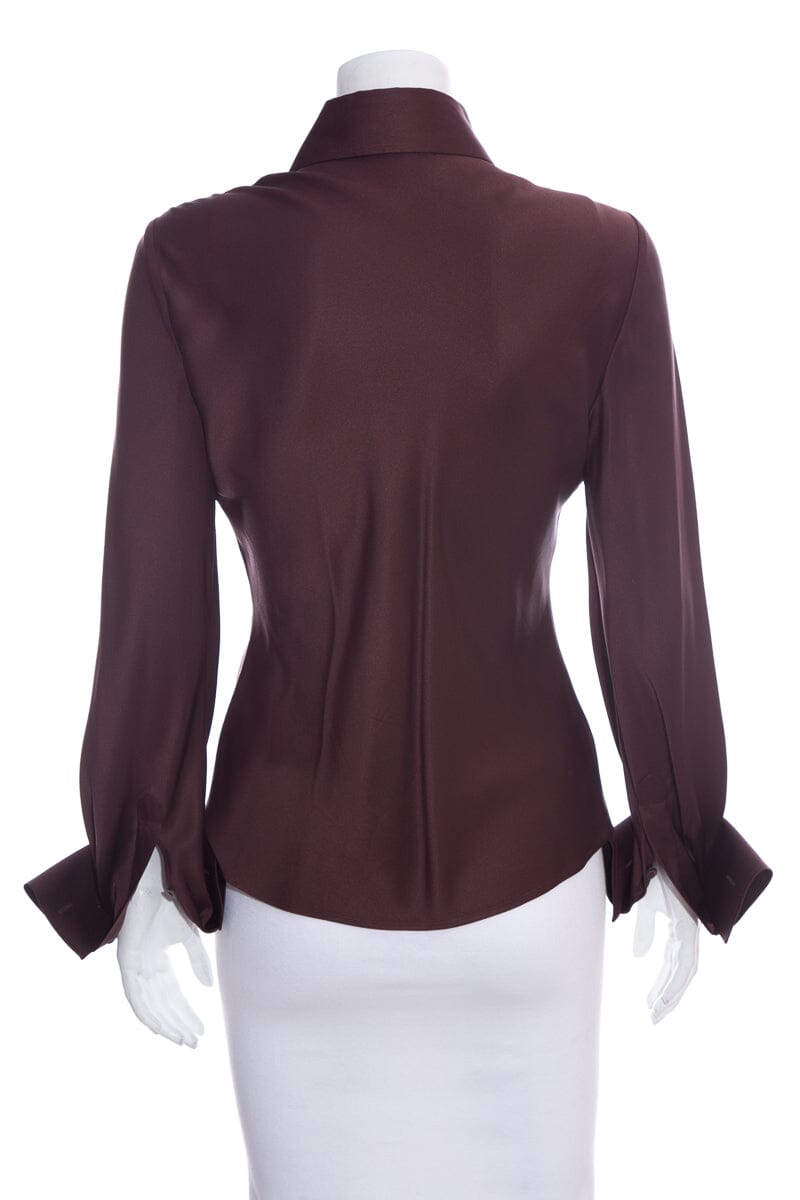 Gucci Tom Ford Era Brown Silk Blouse SZ 38