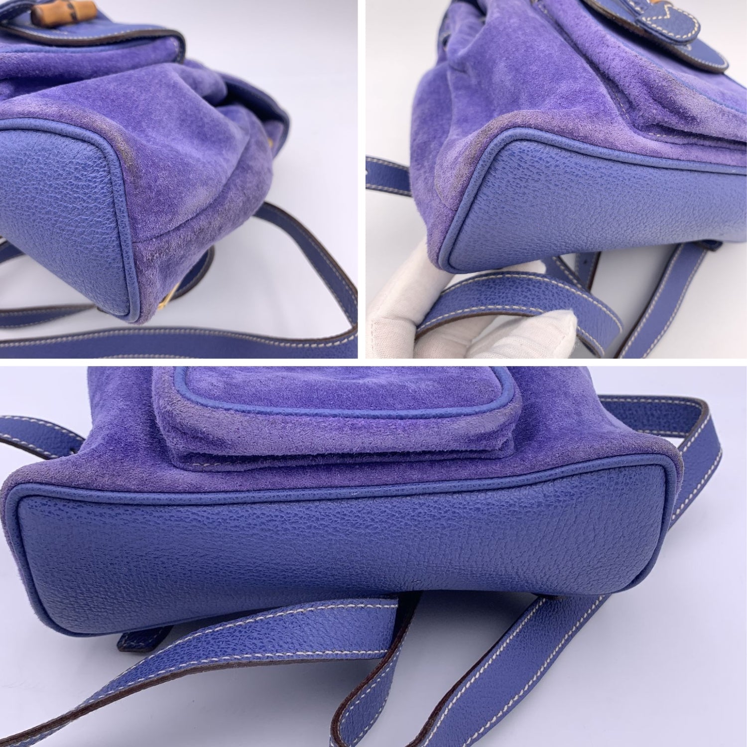 Gucci Vintage Perwinkle Suede Bamboo Small Backpack Shoulder Bag