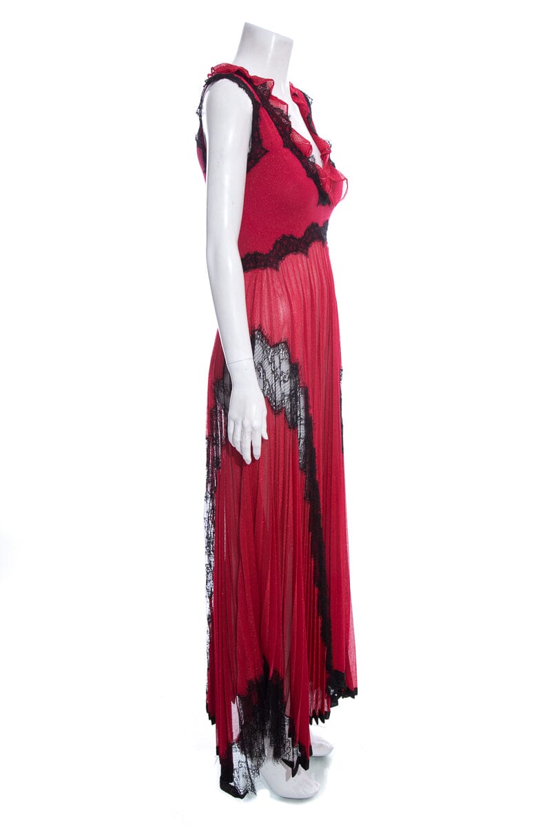 Gucci Red & Black Lace Detail Dress SZ S