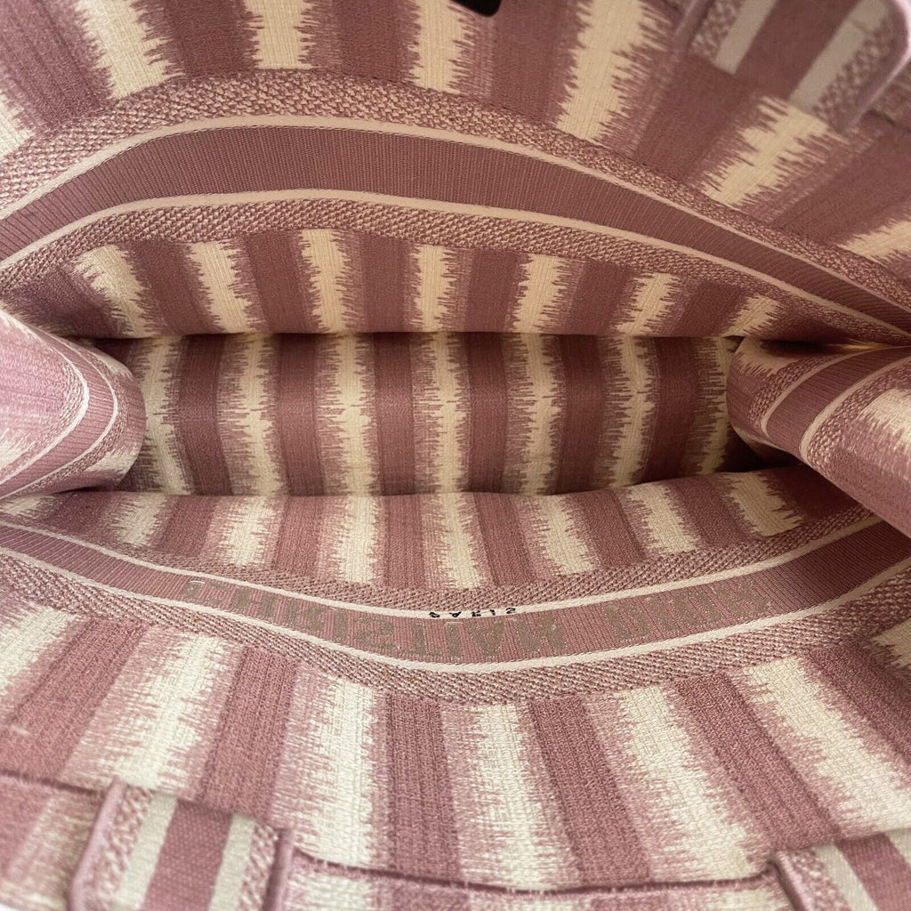 DIOR Bayadere Stripe Large Book Tote D-Stripes Embroidery Pink