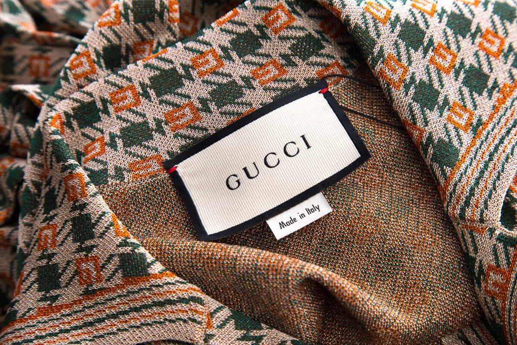 Gucci Orange & Green Long Sleeve Maxi Dress SZ XS