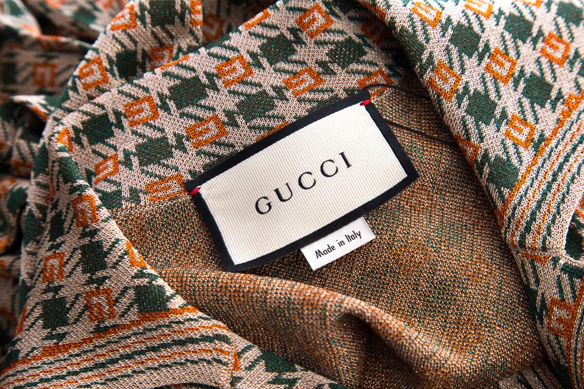Gucci Orange & Green Long Sleeve Maxi Dress SZ XS