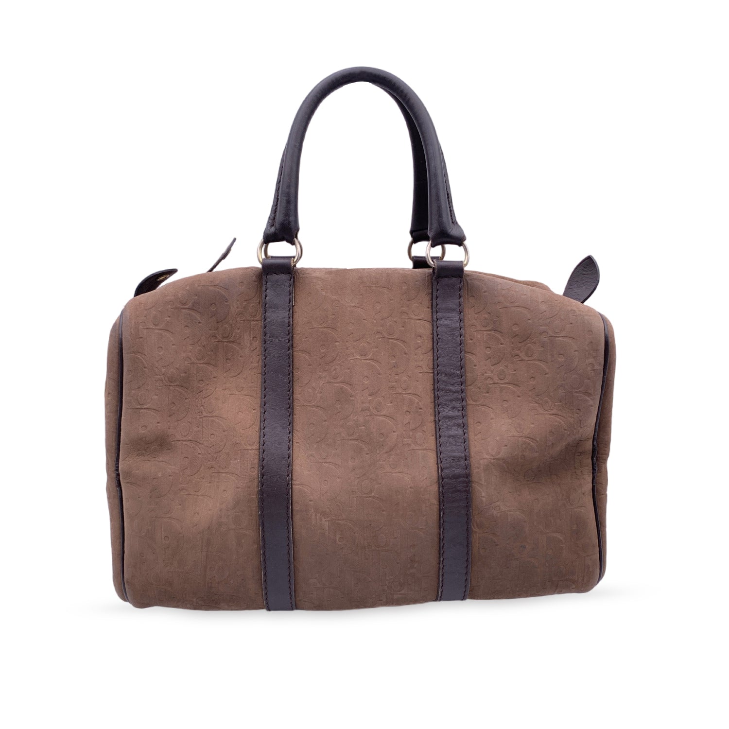 CHRISTIAN DIOR Vintage Brown Embossed Logo Monogram Boston Bag