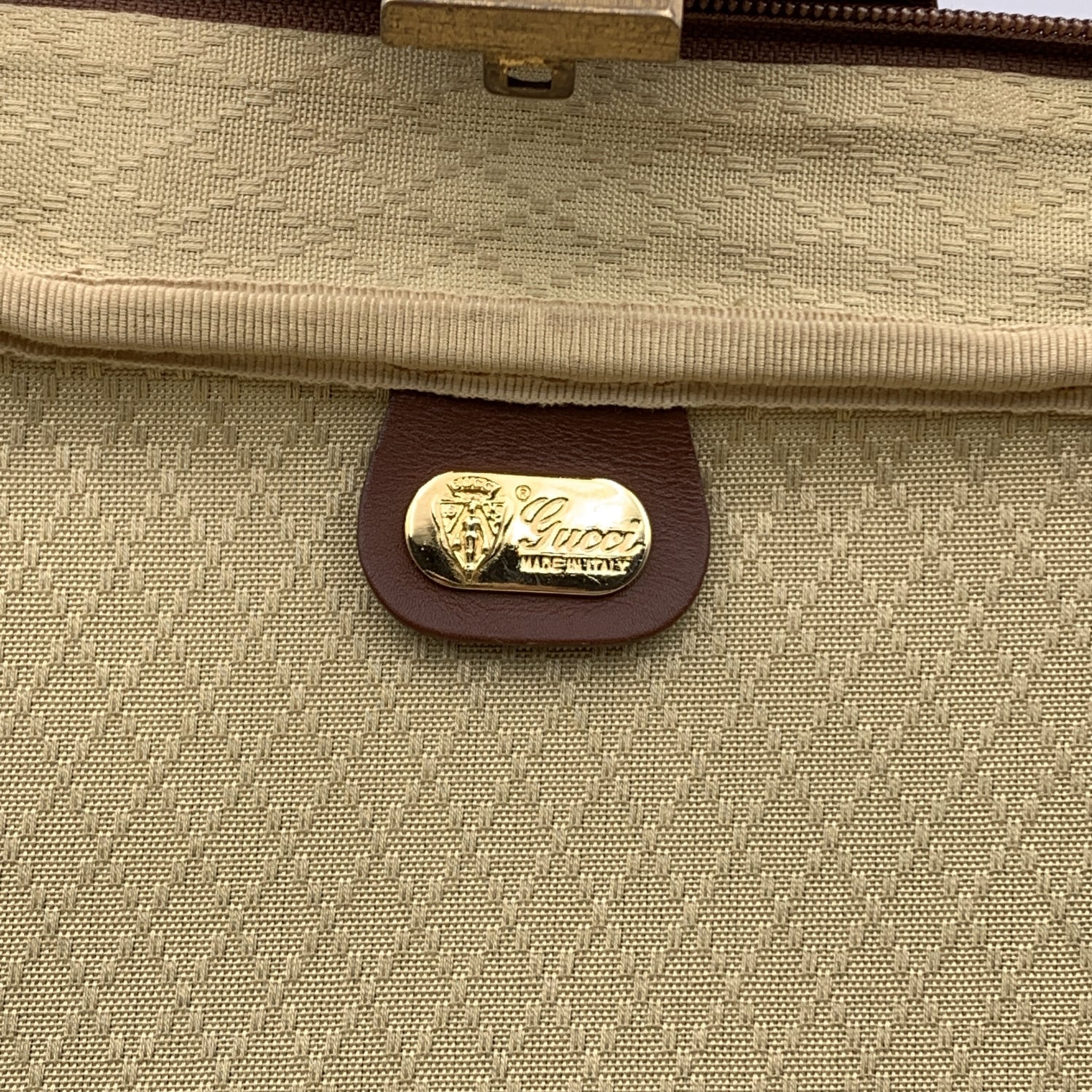 Gucci Vintage Beige Monogram Canvas Suitcase Travel Bag