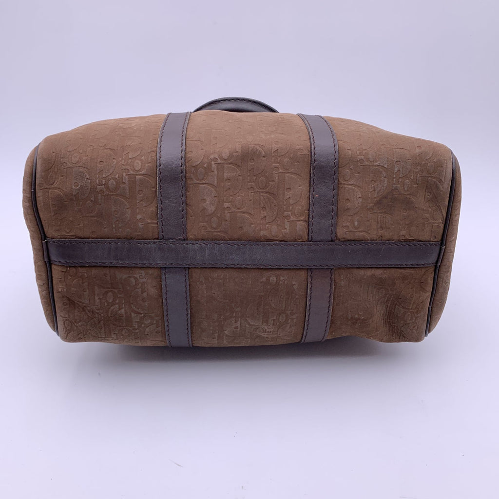 CHRISTIAN DIOR Vintage Brown Embossed Logo Monogram Boston Bag