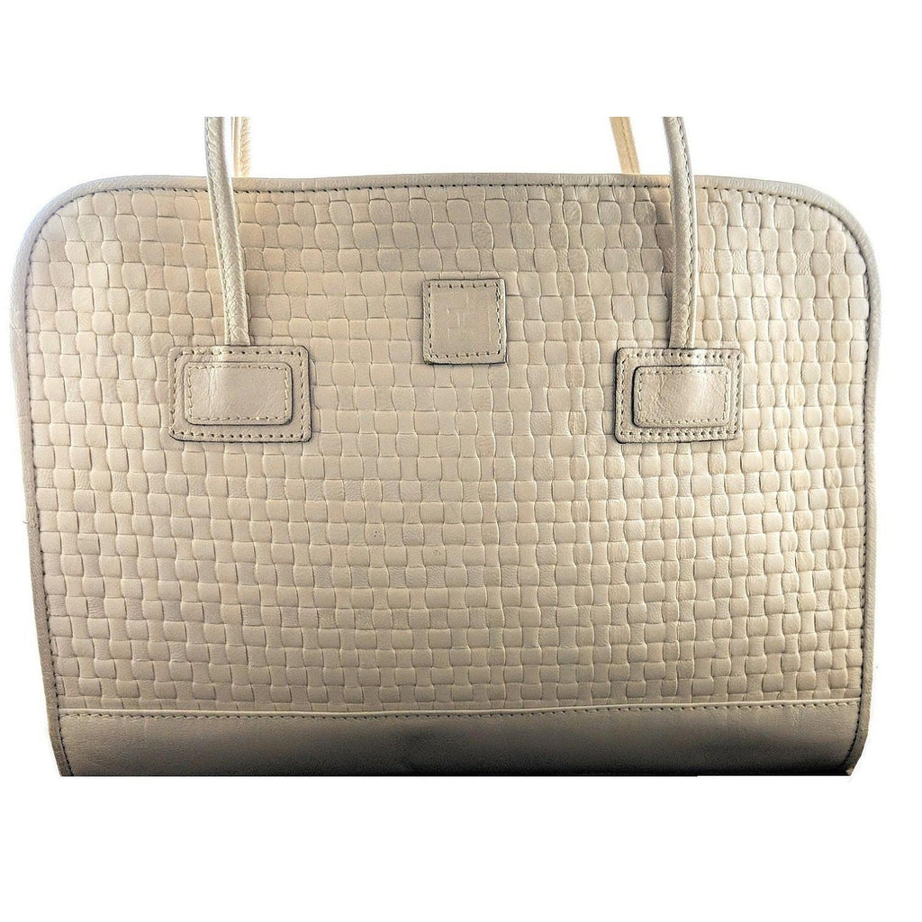 Fendi Vintage Dual Handle Woven Leather Cream Tote