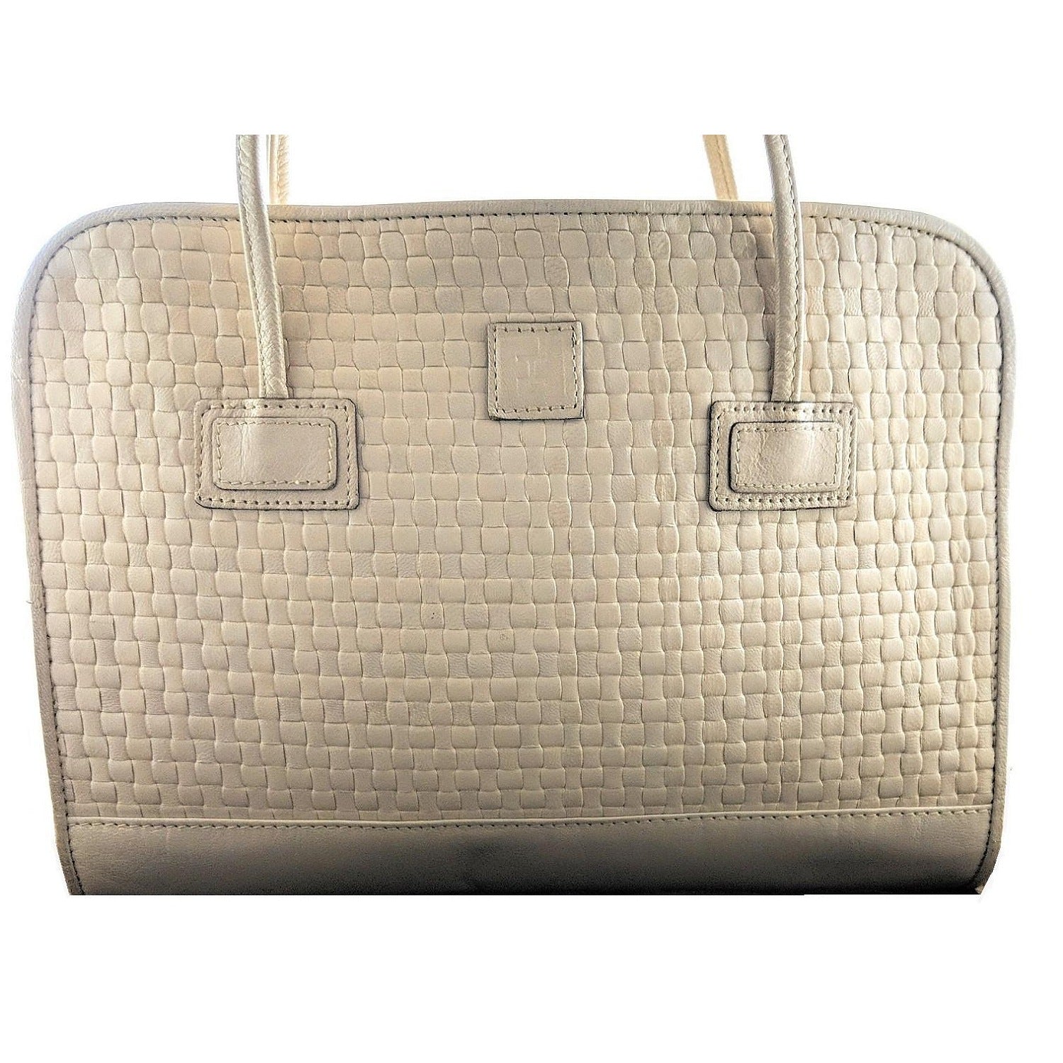 Fendi Vintage Dual Handle Woven Leather Cream Tote