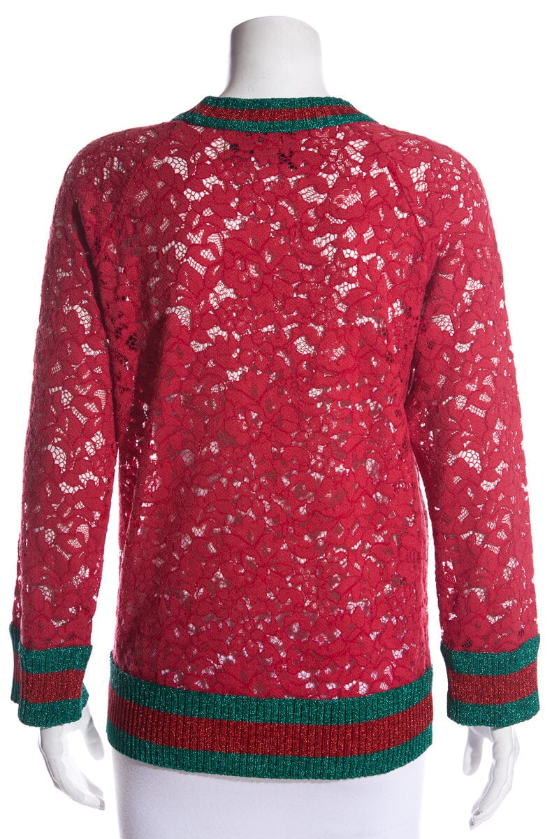 Gucci Red Lace Butterfly Embroidered Top SZ M