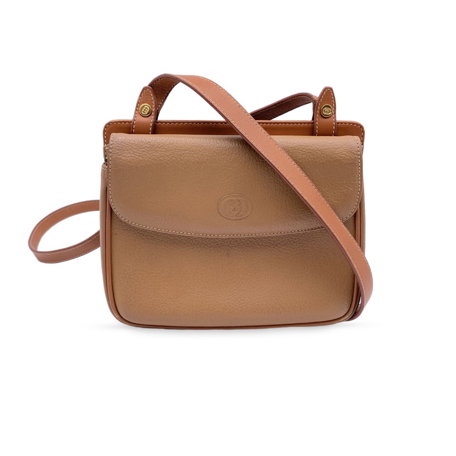 Gucci Vintage Beige Leather 2 Compartments Shoulder Bag