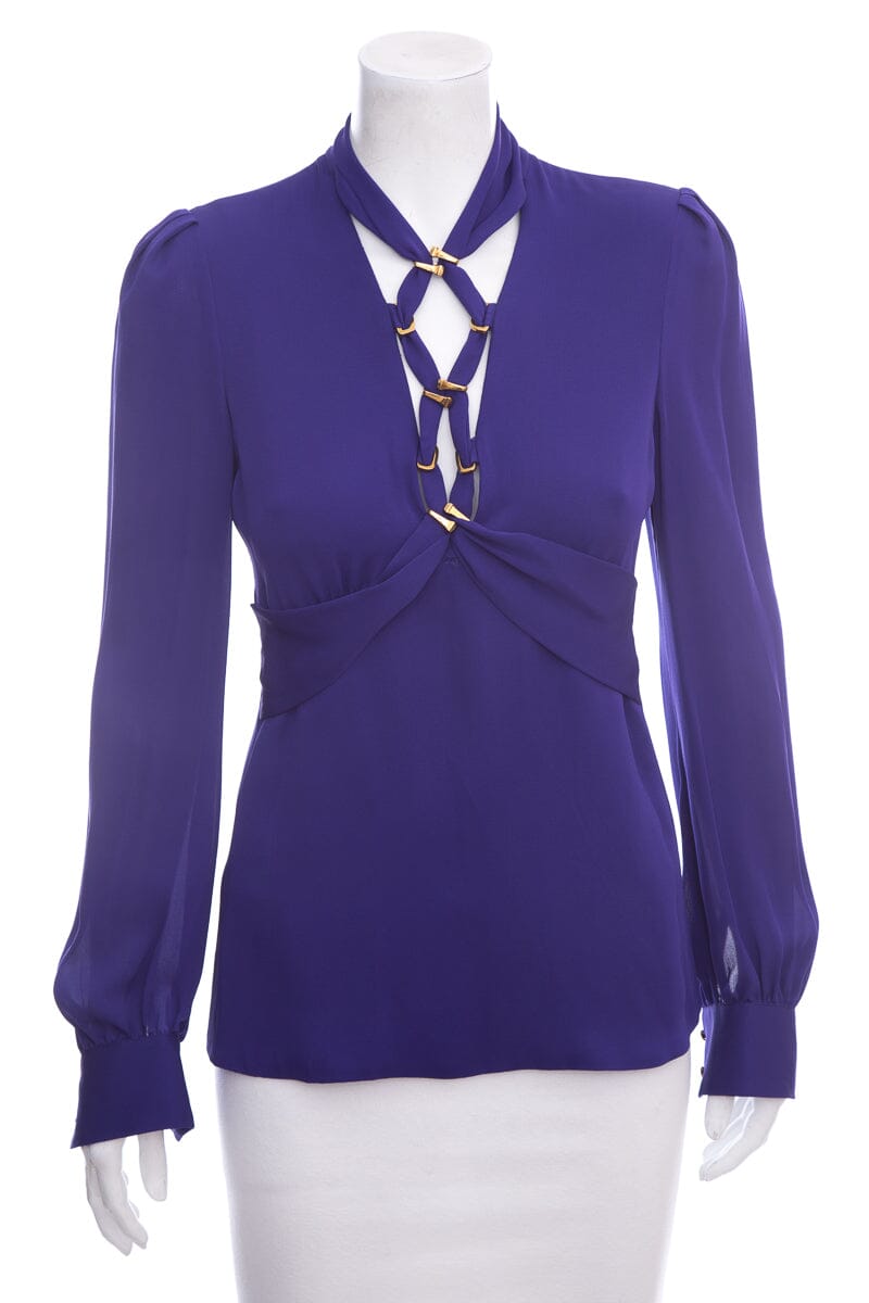 Gucci Purple Silk Tom Ford Era Blouse SZ 40