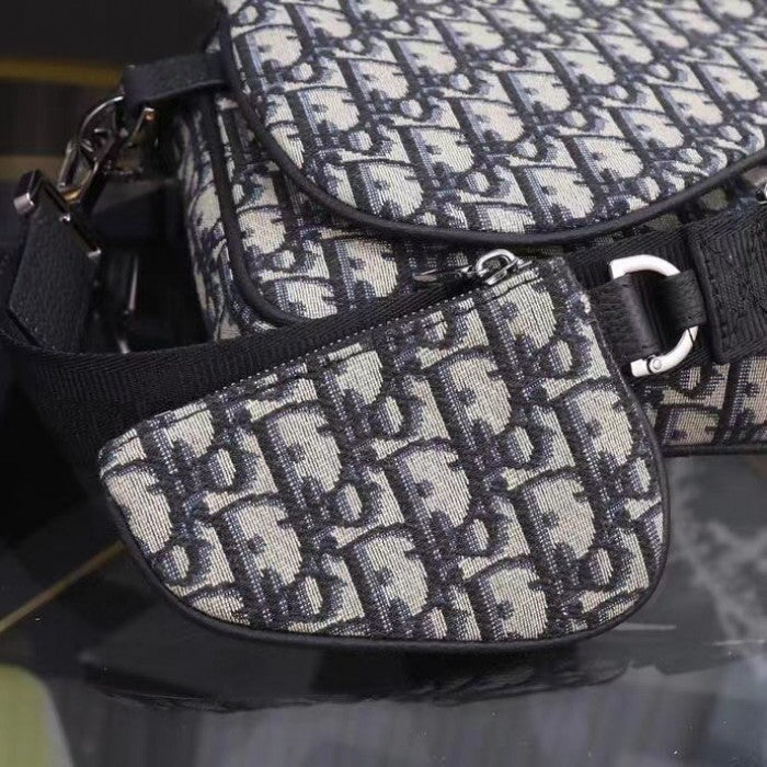 Dior Saddle Triple Pouch Beige and Black Dior Oblique Jacquard