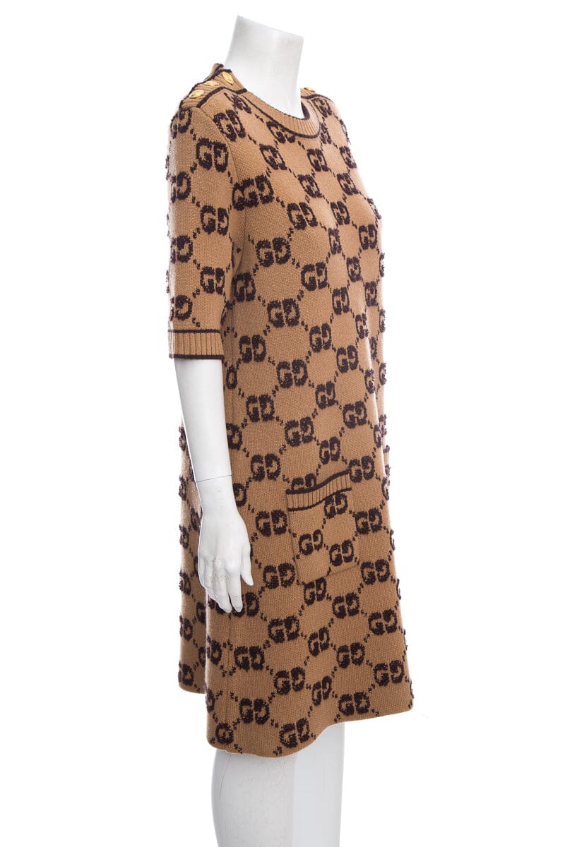 Gucci Brown Wool Monogram Dress SZ XL