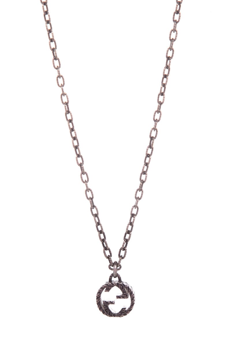 Gucci Gunmetal Logo Necklace