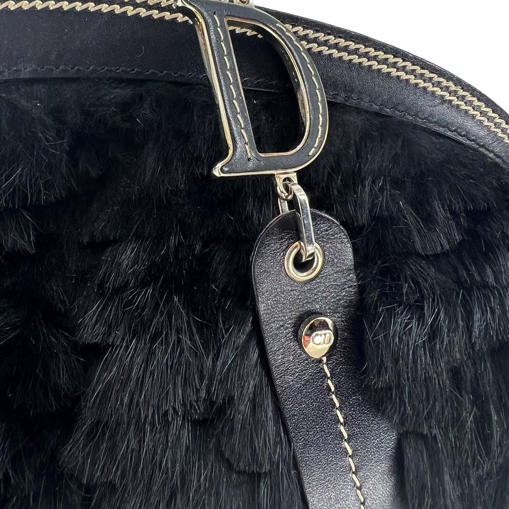 Christian Dior Black Diorissimo Fur and Leather Frame satchel
