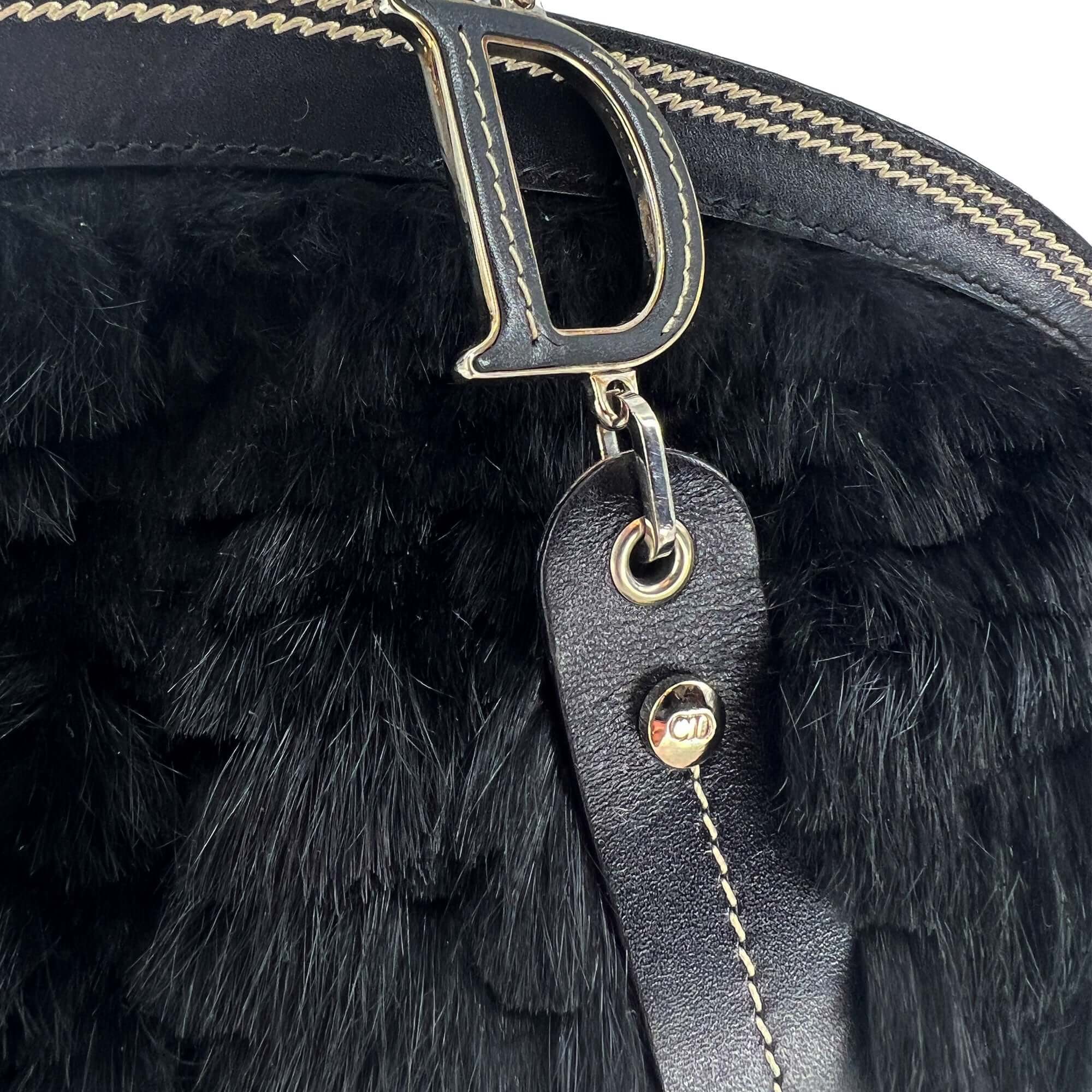 Christian Dior Black Diorissimo Fur and Leather Frame satchel