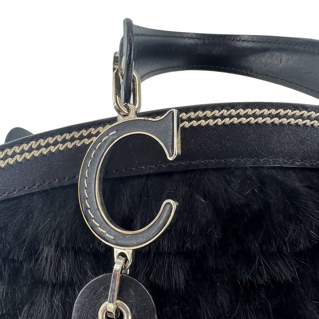 Christian Dior Black Diorissimo Fur and Leather Frame satchel