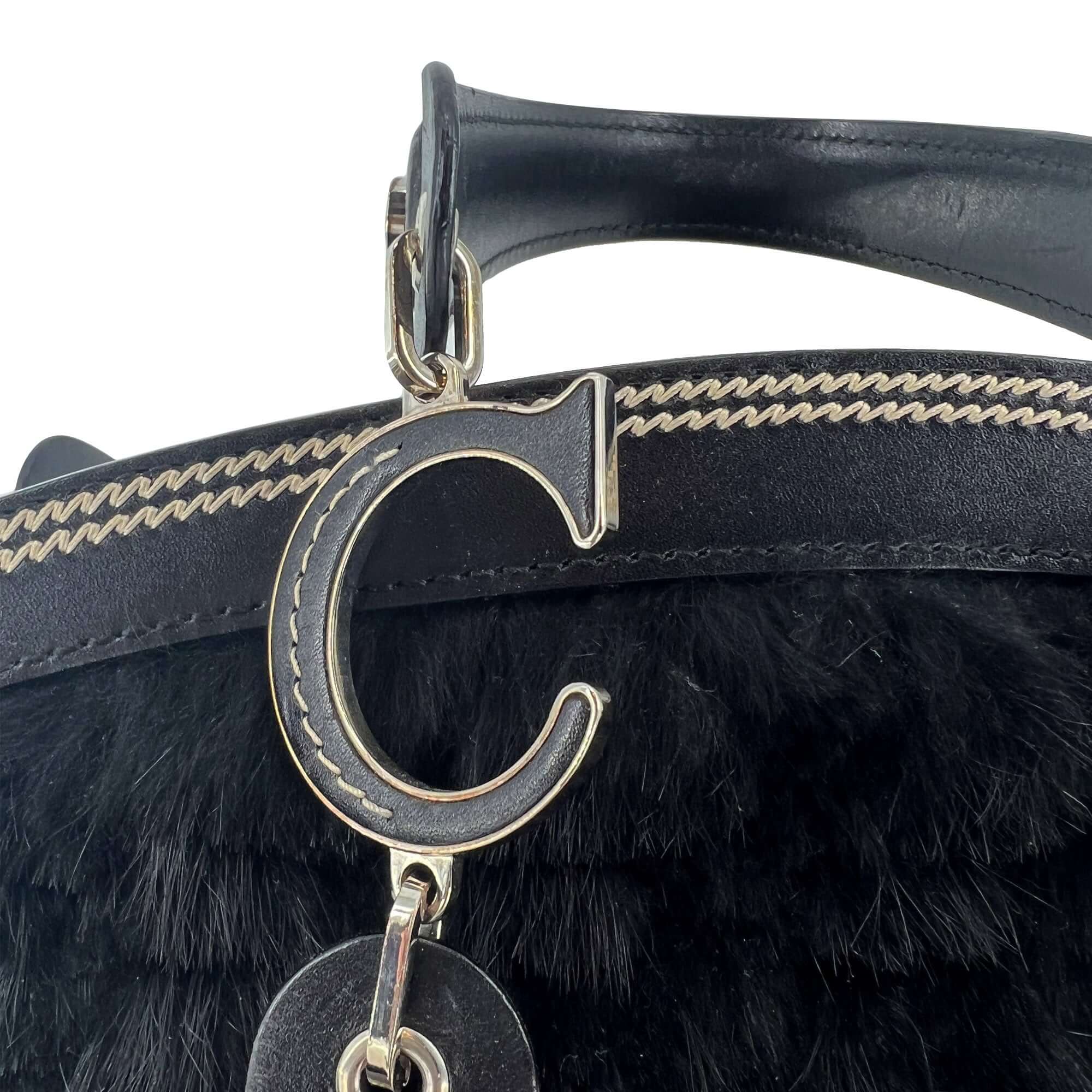 Christian Dior Black Diorissimo Fur and Leather Frame satchel