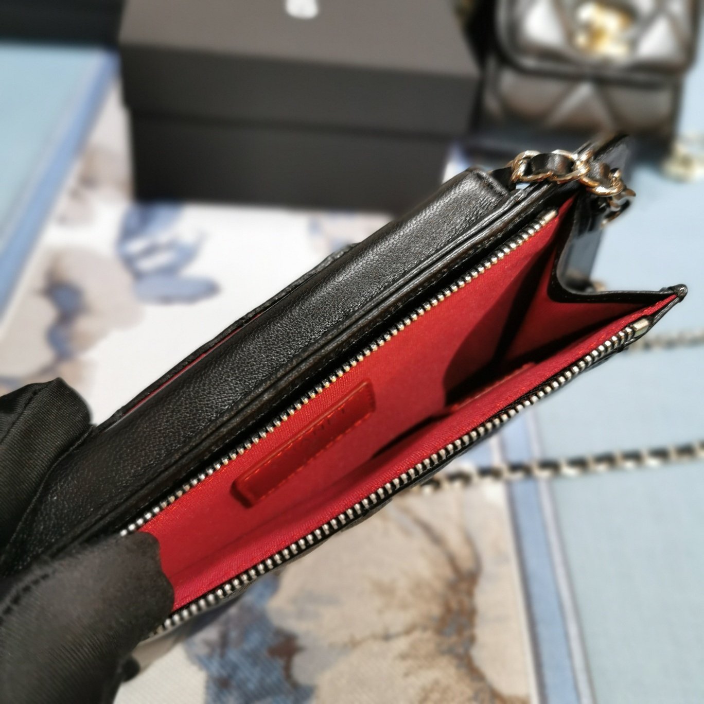 Chanel quilted phone holder wallet