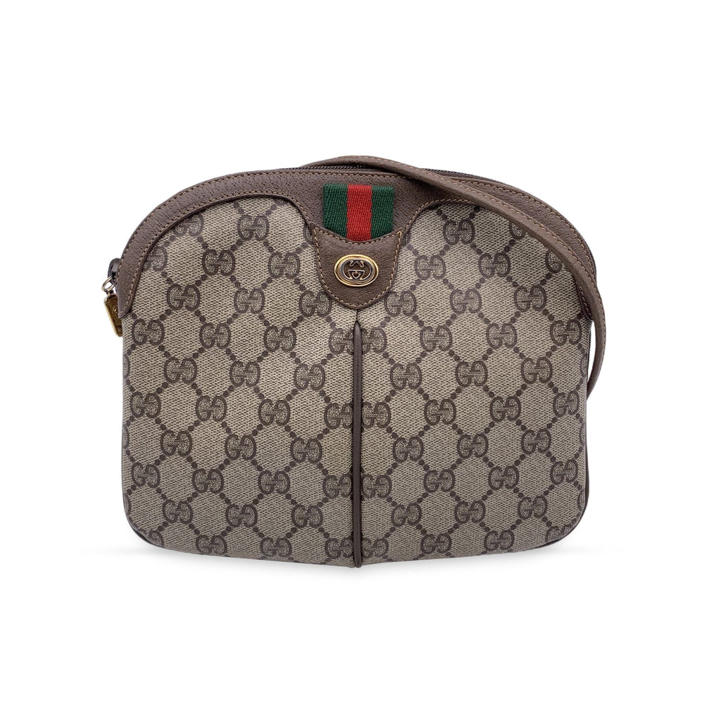 Gucci Vintage Beige Monogram Canvas Small Web Crossbody Bag