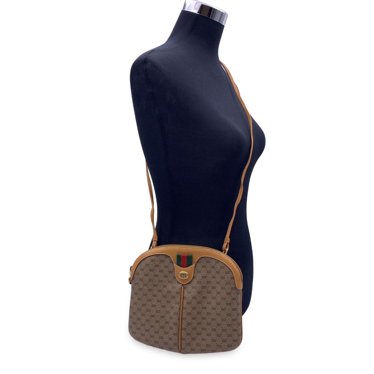 Gucci Vintage Beige Monogram Canvas Small Crossbody Bags