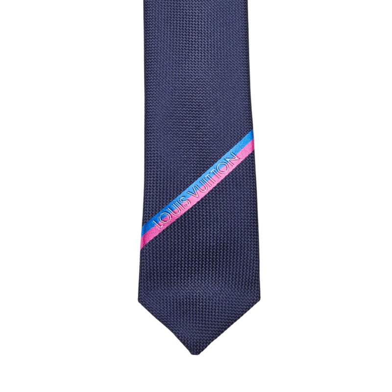 Louis Vuitton LV Cravat Bottom Strip 7CM Cravat M77837 Navi Multicolor Silk Men LOUIS VUITTON