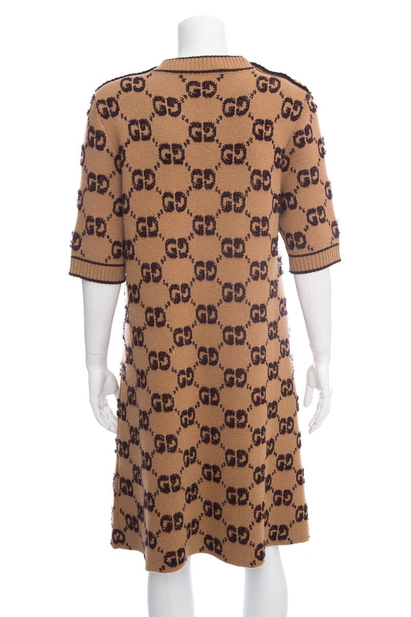 Gucci Brown Wool Monogram Dress SZ XL