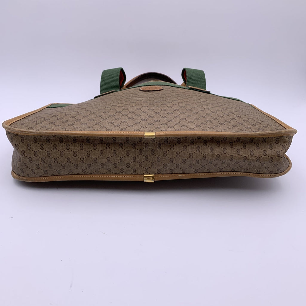 Gucci Vintage Beige Monogram Canvas Web Briefcase Handbag
