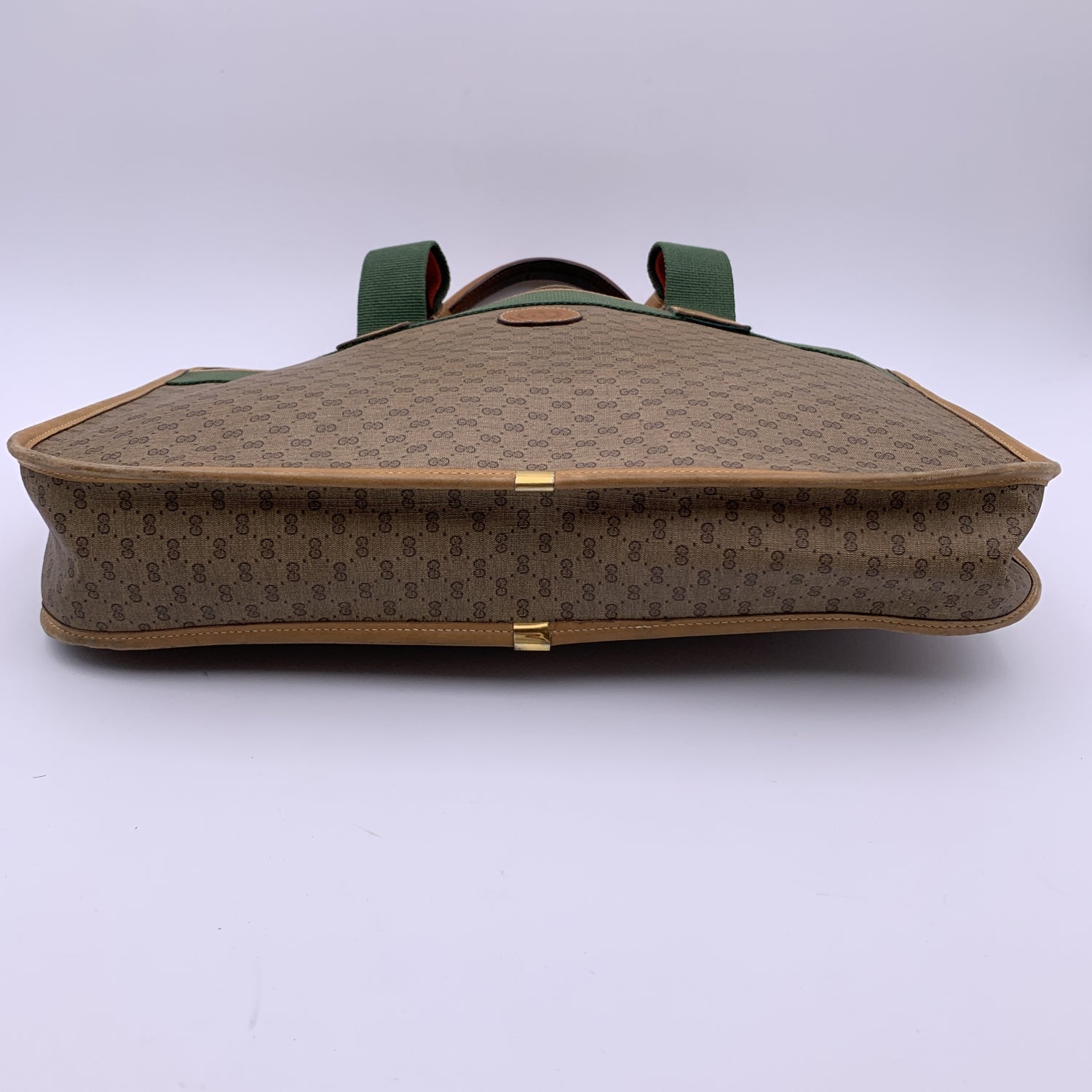Gucci Vintage Beige Monogram Canvas Web Briefcase Handbag