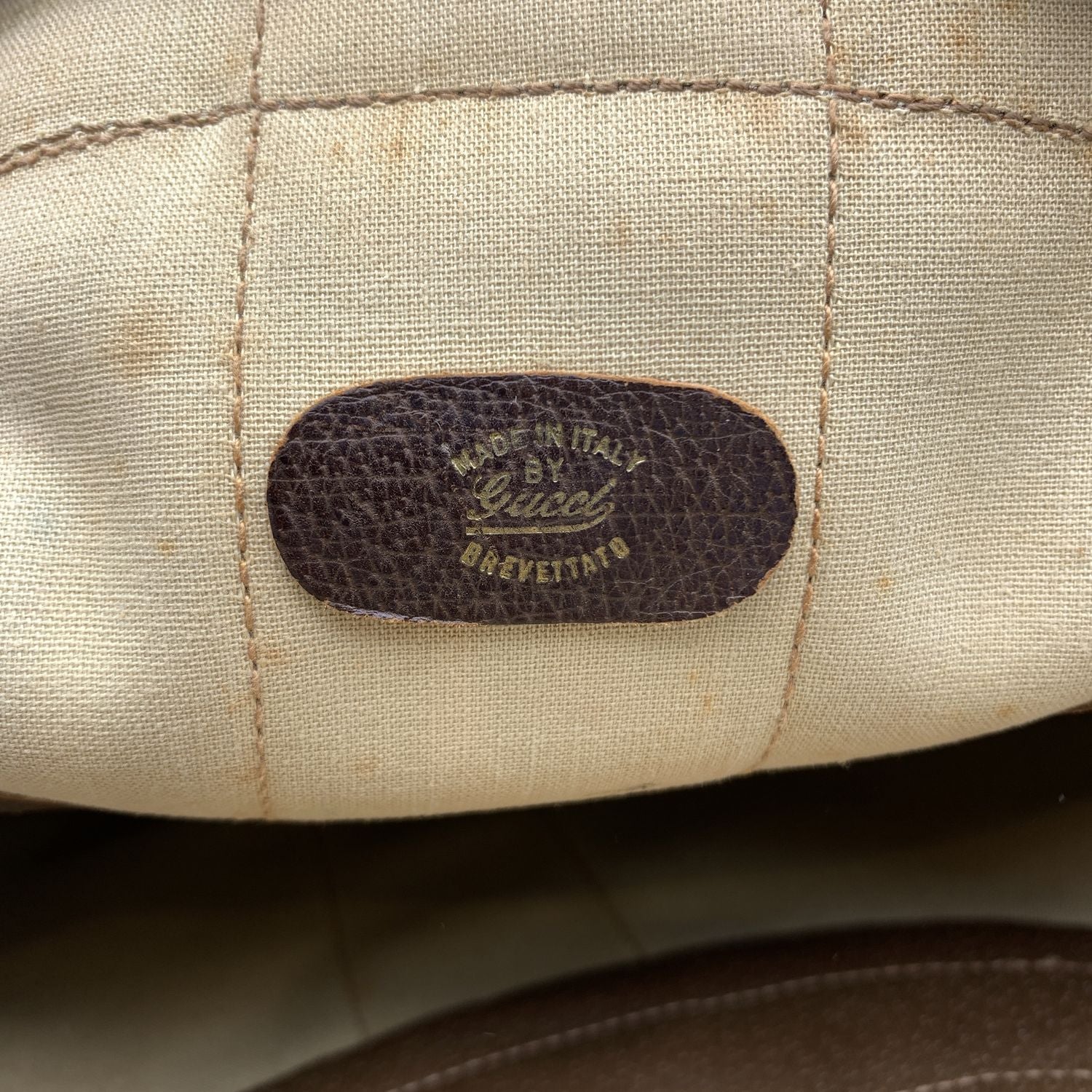 Gucci Vintage Brown Monogram Canvas Satchel Handbag with Stripes