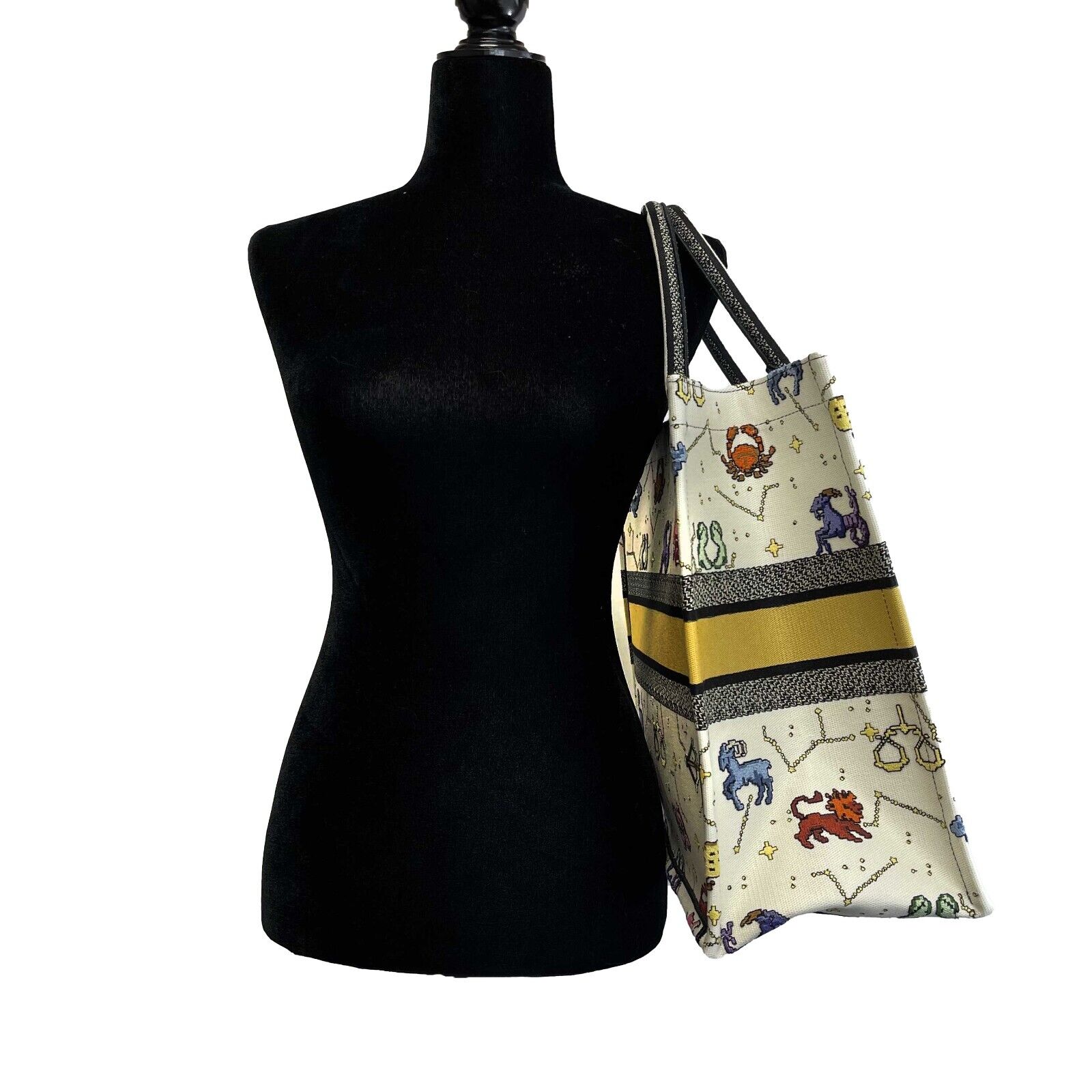 DIOR - NEW 2022 Large Pixel Zodiac Embroidered Canvas Book Tote