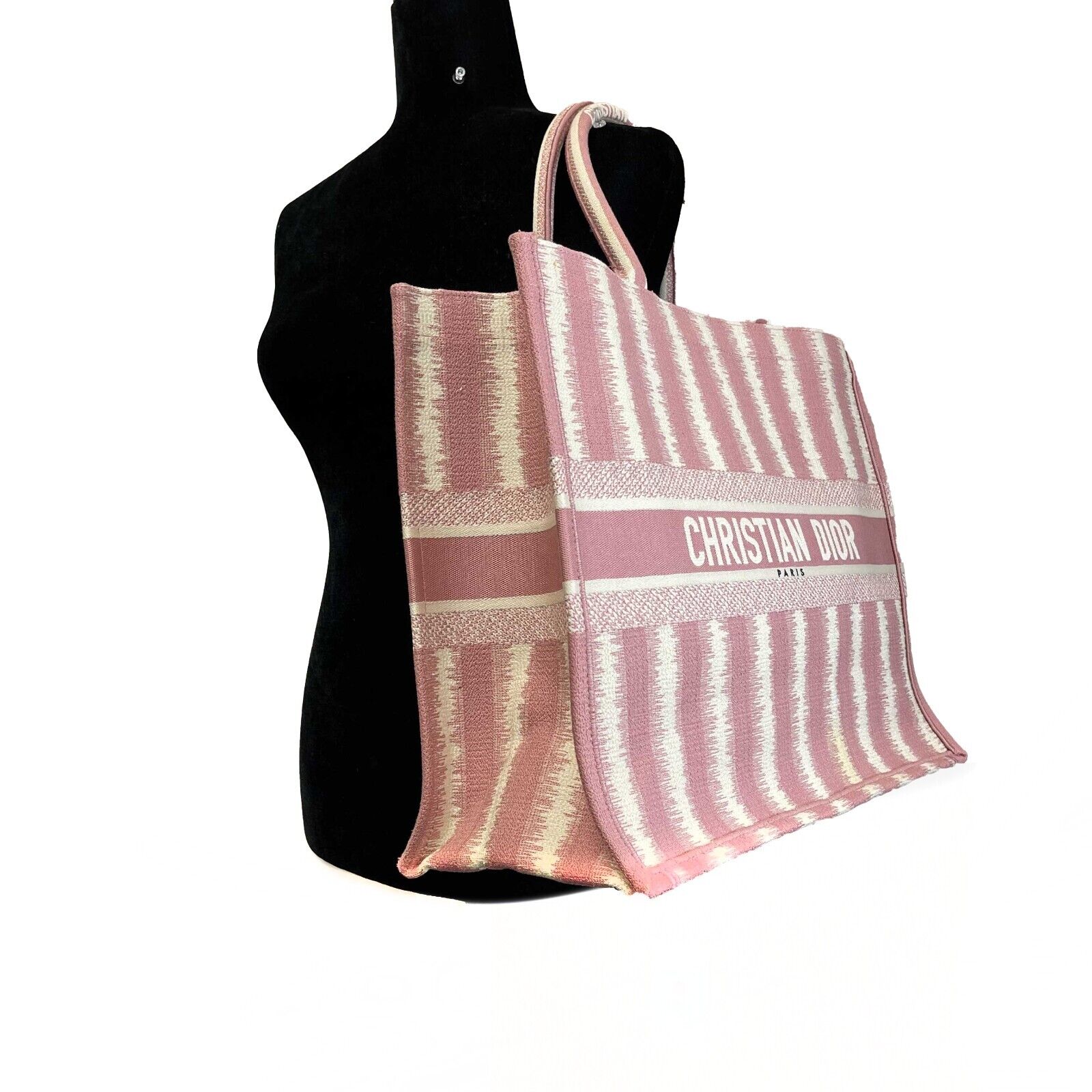 DIOR Bayadere Stripe Large Book Tote D-Stripes Embroidery Pink