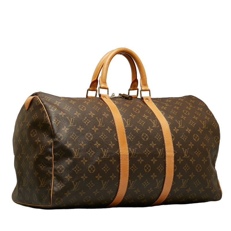 Louis Vuitton Monogram Keepall 50 Boston Bag M41426 Brown PVC Leather  Louis Vuitton