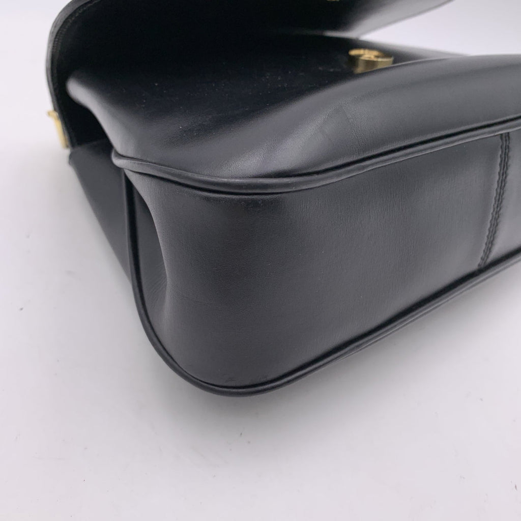 Gucci Vintage Black Leather Flap Handbag Top Handle Bag