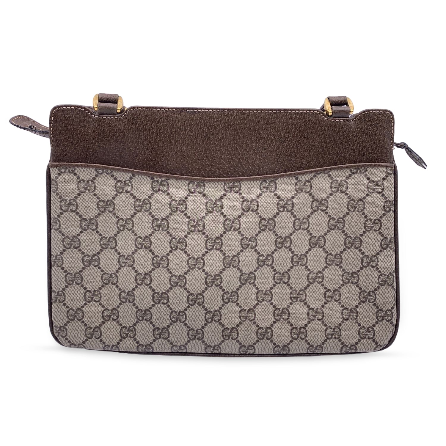 Gucci Vintage Beige Monogram Canvas and Leather Handbag
