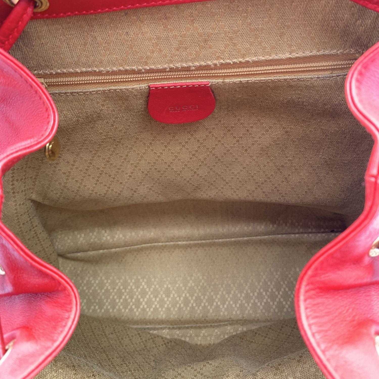 Gucci Vintage Red Leather Bamboo Backpack Shoulder Bag