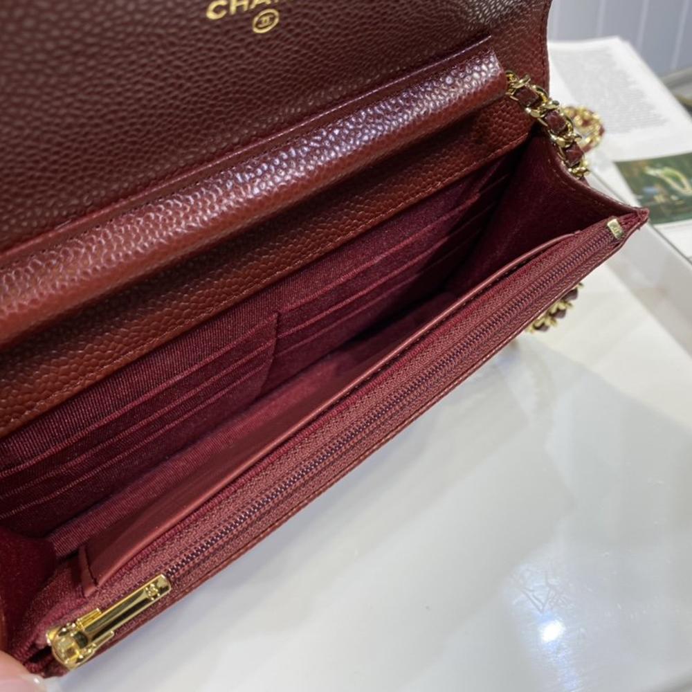 chanel Classic Wallet on chain Burgundy caviar