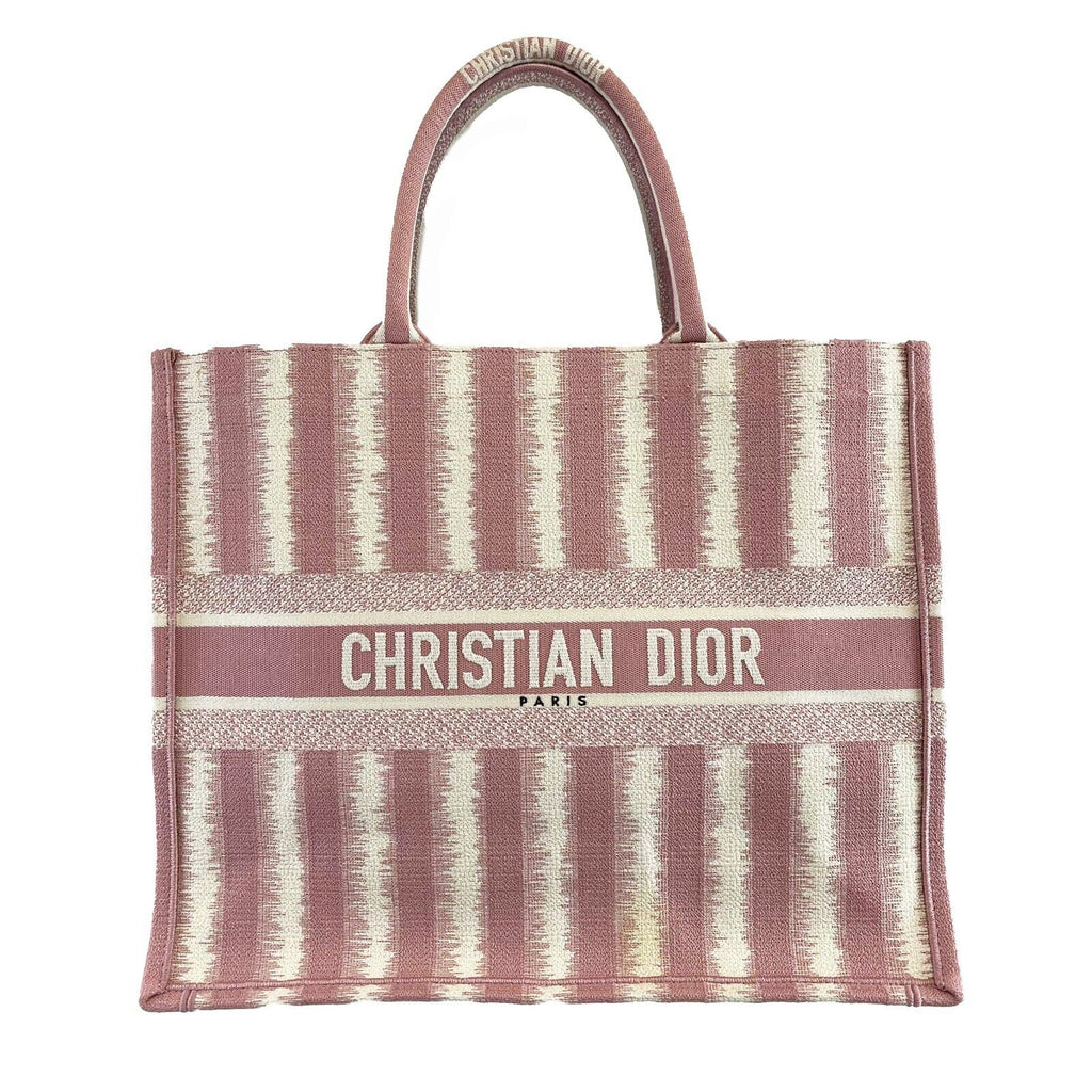 DIOR Bayadere Stripe Large Book Tote D-Stripes Embroidery Pink