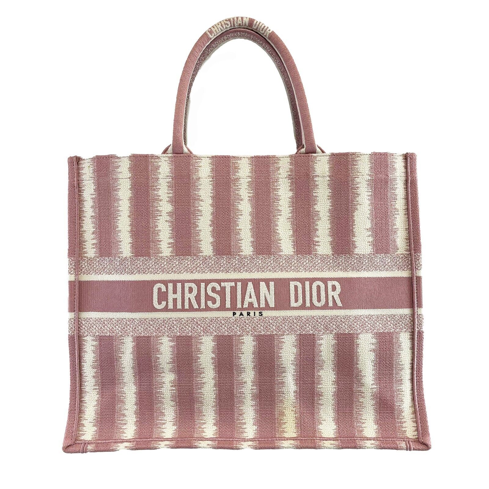 DIOR Bayadere Stripe Large Book Tote D-Stripes Embroidery Pink