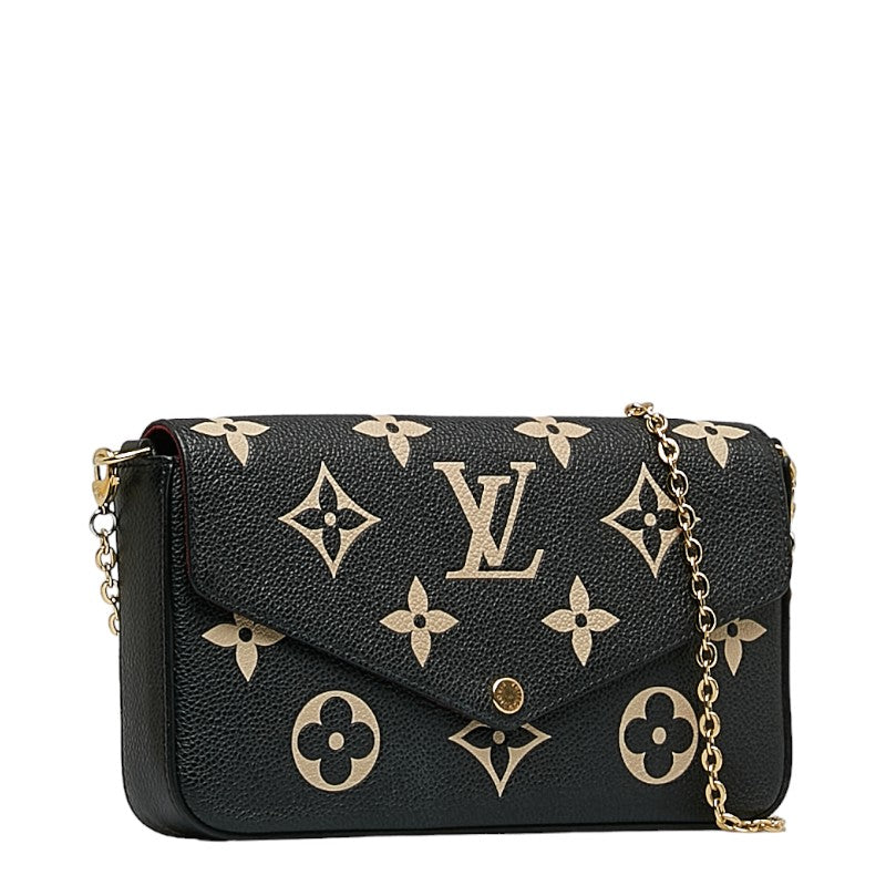 Louis Vuitton Monogram Emplant Poschet Felice Chain Shoulder Bag M80482 Black Beige Leather Ladies Louis Vuitton