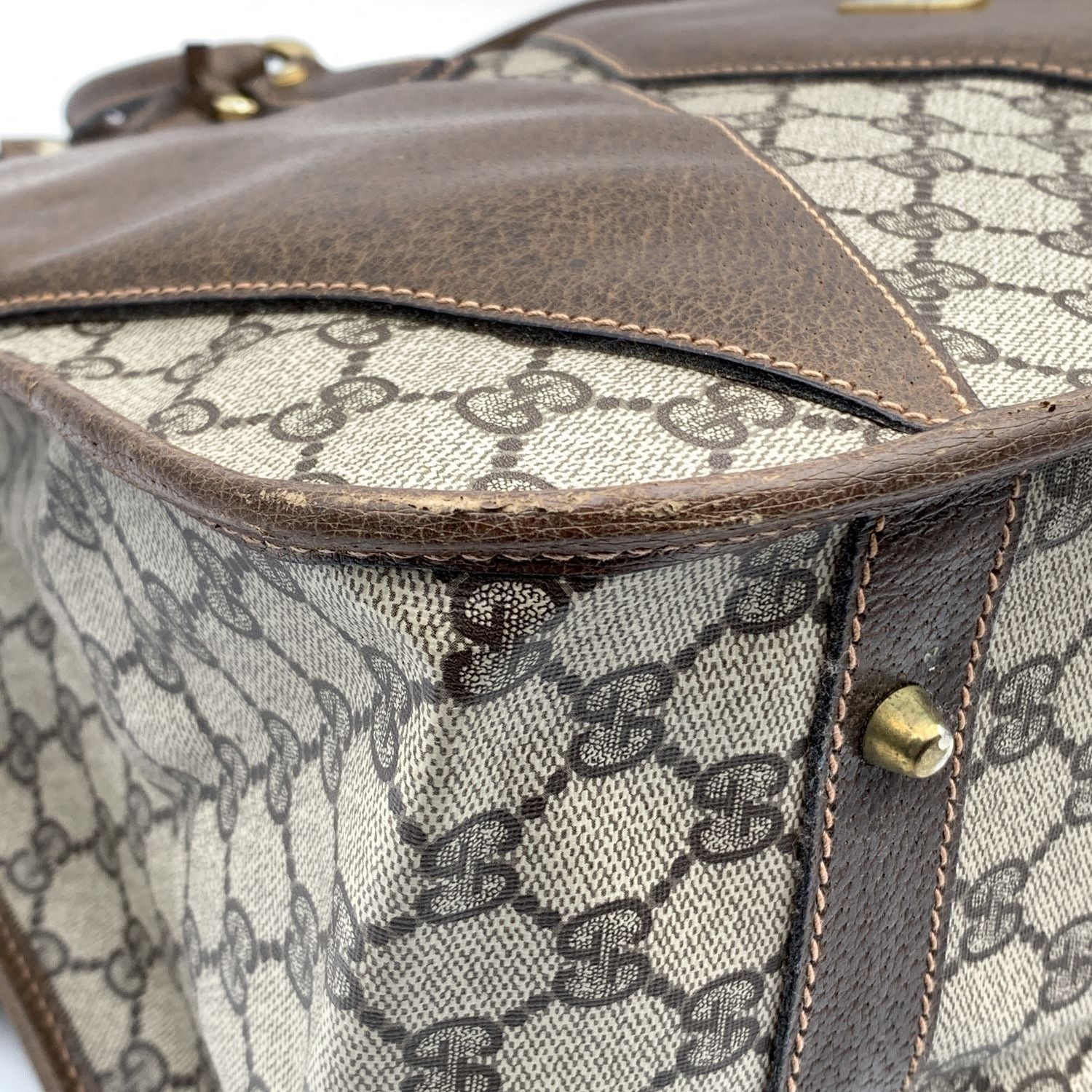 Gucci Vintage Brown Monogram Canvas Travel Satchel Bag