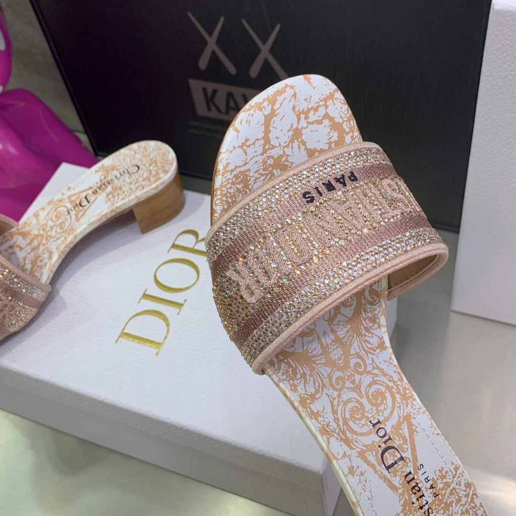 Dior Women’s Shoes Dway Heeled Slide Metallic Thread Strass