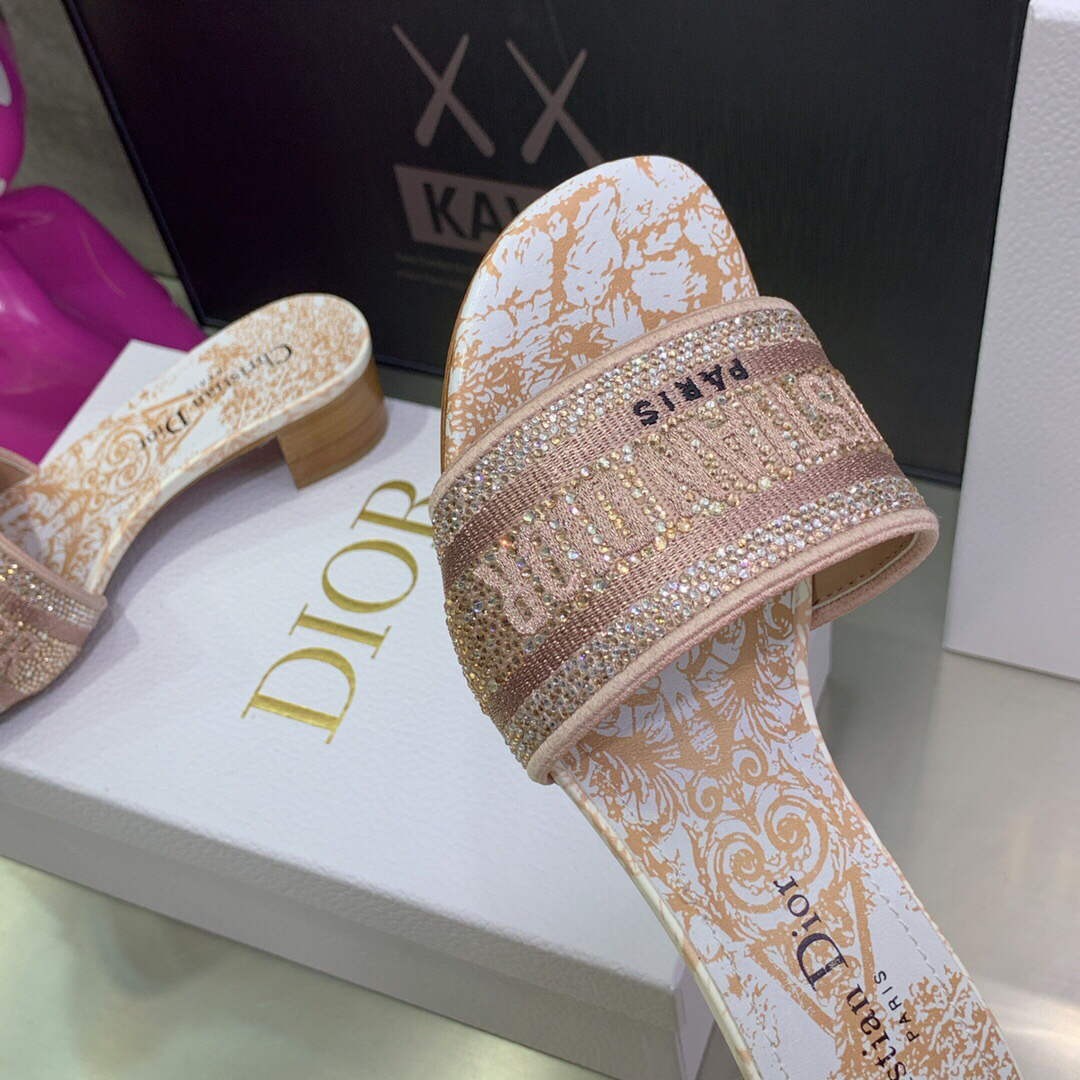 Dior Women’s Shoes Dway Heeled Slide Metallic Thread Strass