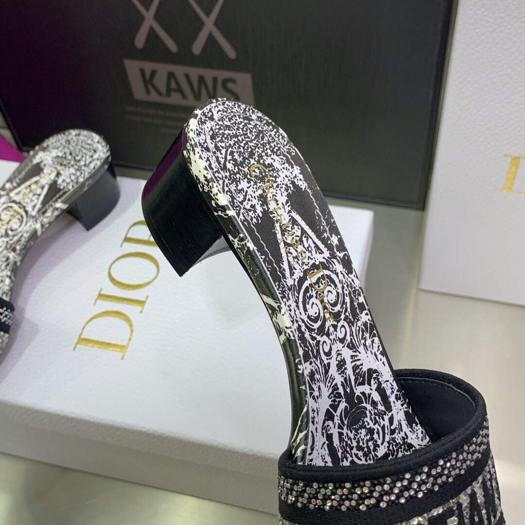 Dior Women’s Shoes Dway Heeled Slide Metallic Thread Strass